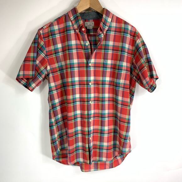 J Crew Plaid Button Up Shirt Sz Medium Red Green - Picture 1 of 4